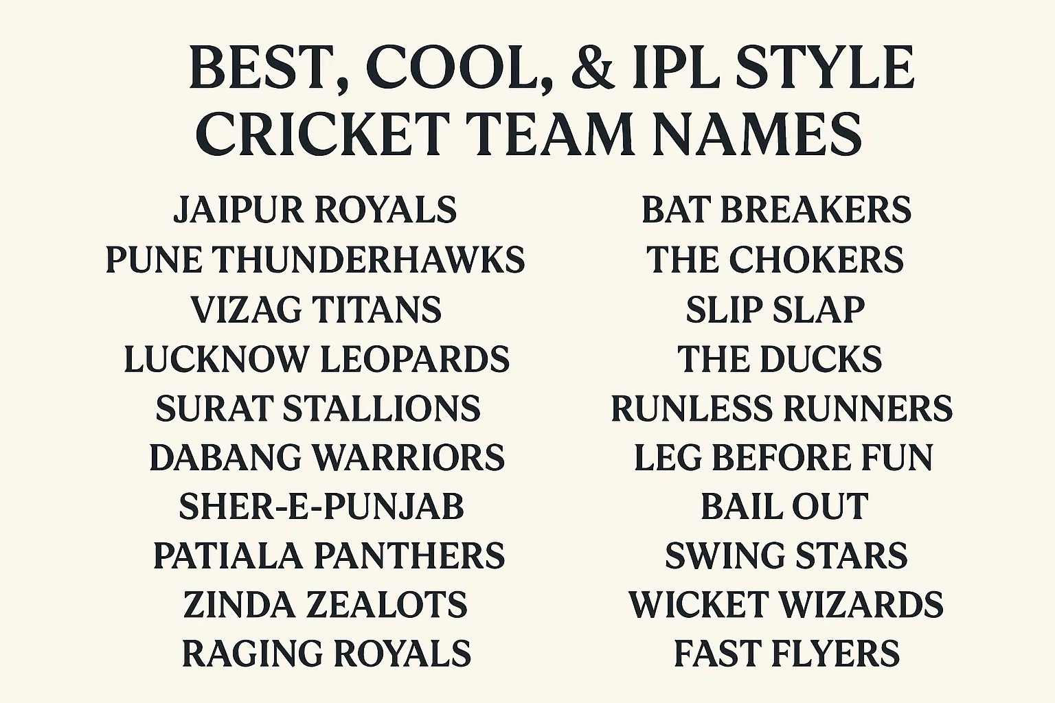best cricket team names for all types of cricket tournaments