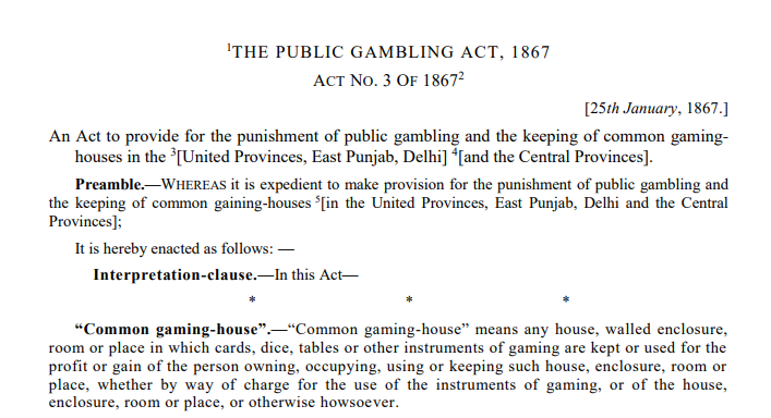 gambling law of legal betting in India